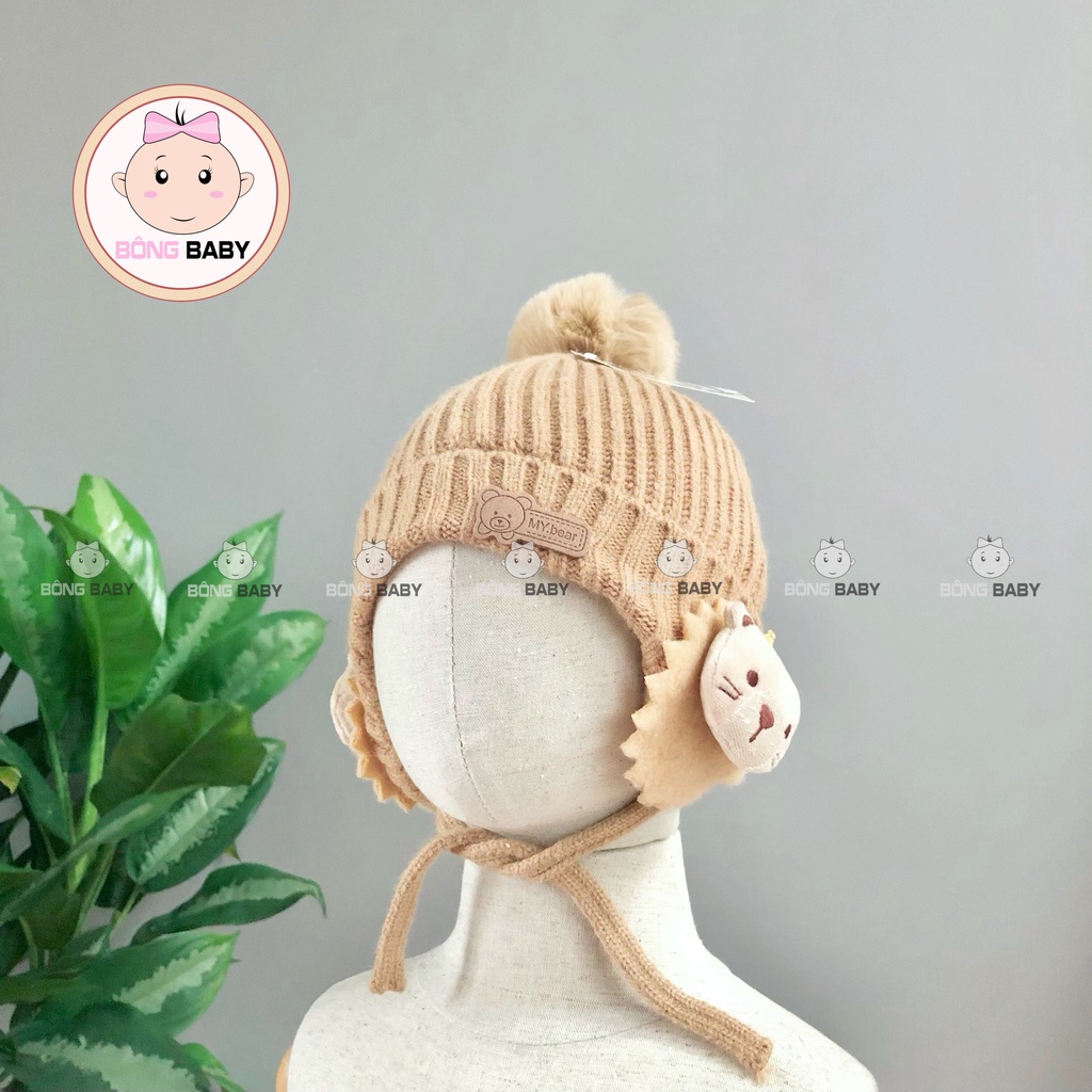 Mũ len cột dây tai gấu cute, thời thượng cho bé trai, bé gái từ 6 - 12 tháng - Mũ len phi công dày dặn, giữ ấm tốt