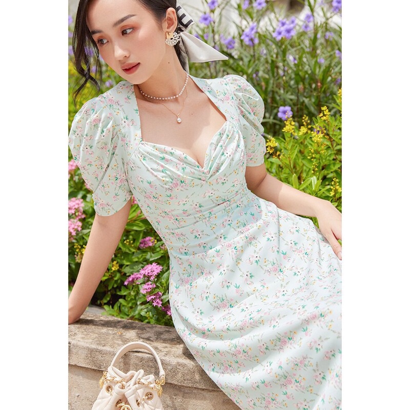váy hoa xanh rechic size M