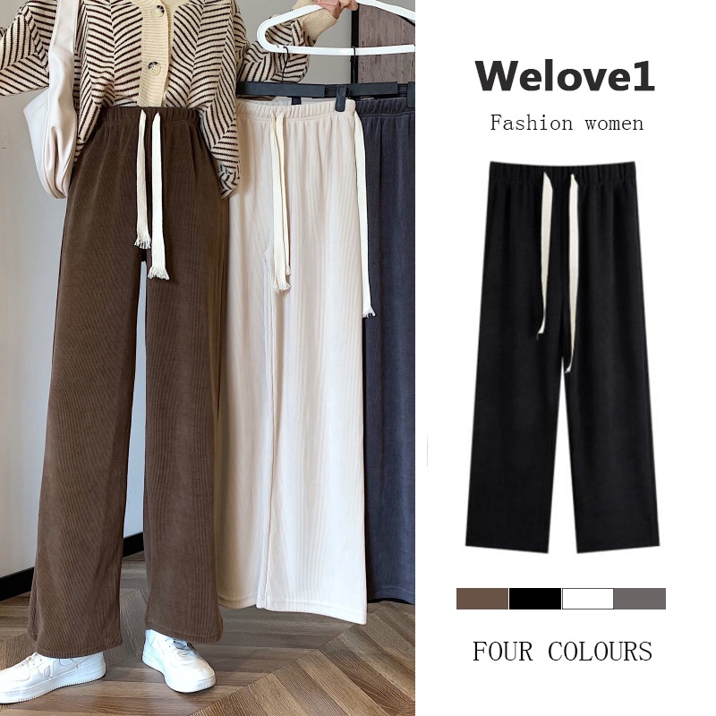 Quần ống rộng Lưng Cao Màu Đen Phong Cách retro Mỹ Thời Trang Cho Nữ