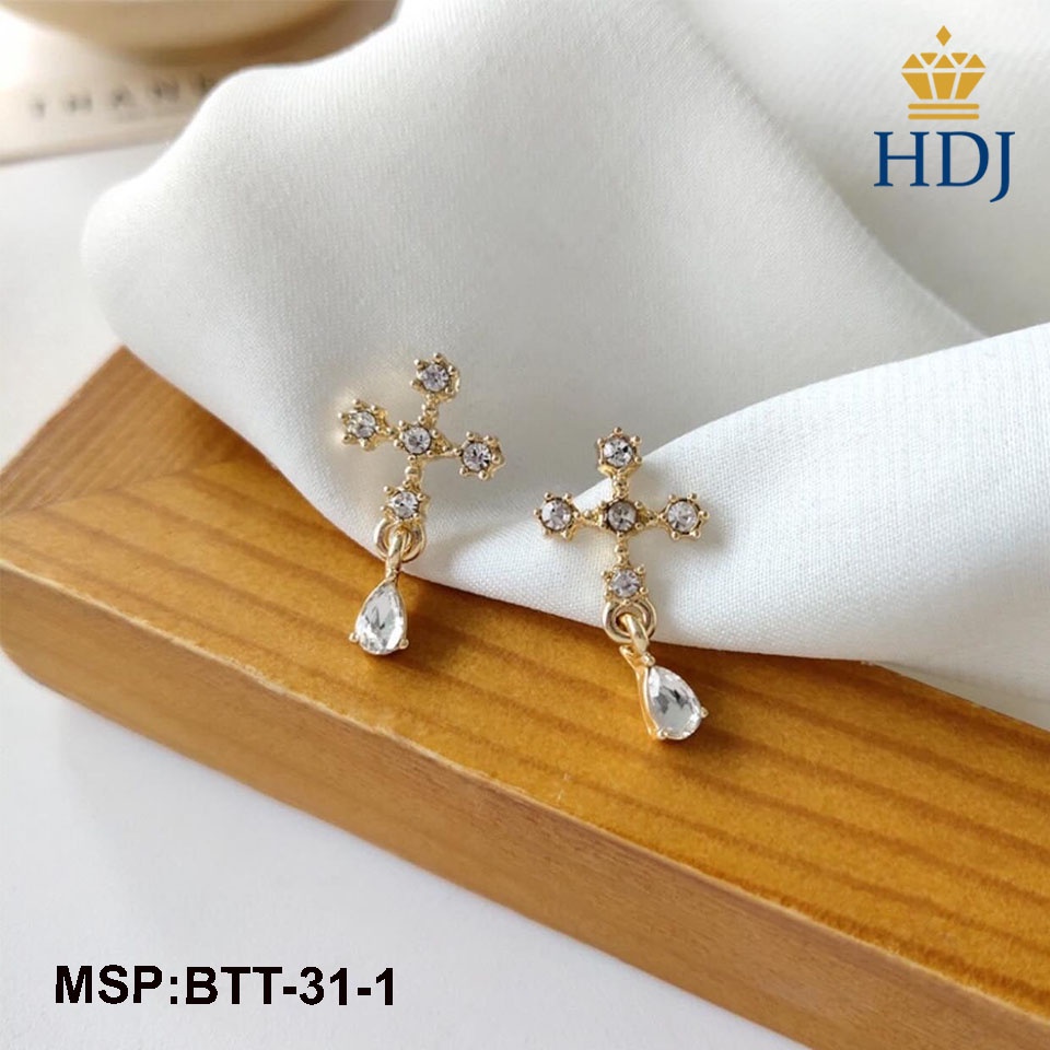 Bông tai bạc nữ hình thánh giá đính đá đẹp sang trọng trang sức HDJ mã BTT-31-1