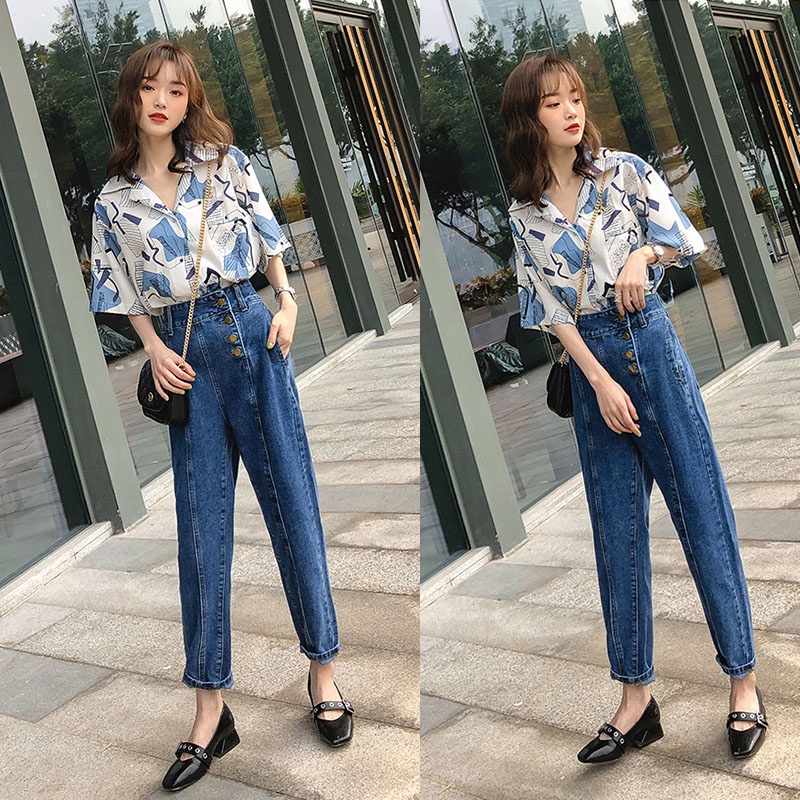 Áo chiffon ngắn tay họa tiết phong cách Retro thời trang cho nữ