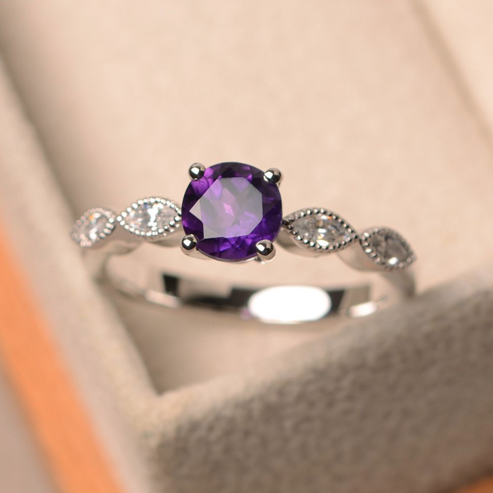 S925 Nhẫn đính đá topaz tròn màu đỏ xanh dương nhiều màu sắc tùy chọn phong cách Âu Mỹ sang trọng thời trang
