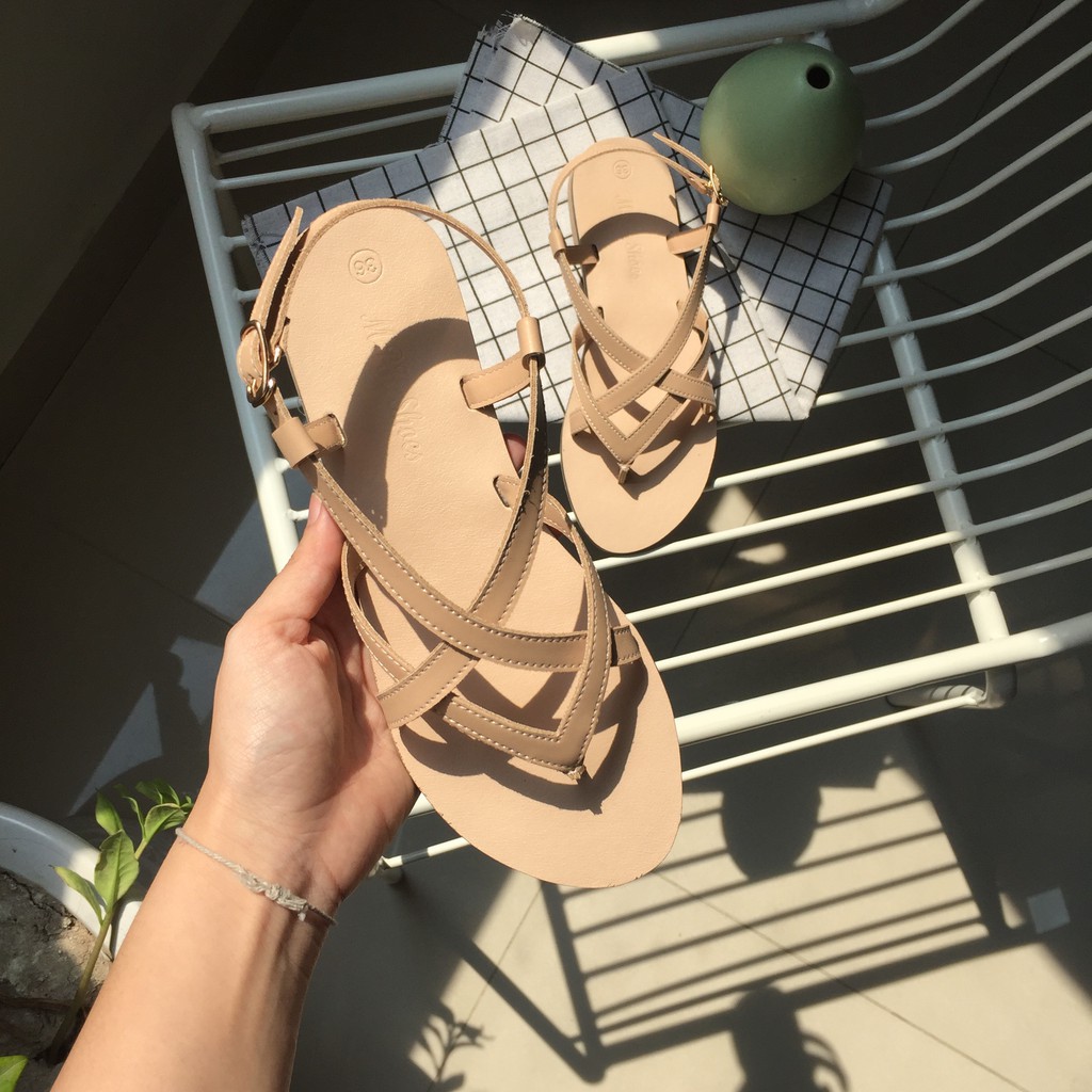 [hàng chất lượng] giày sandal kẹp ngón chữ V hiệu MPH Shoes - giày sandal nữ thời trang-sandal cao cấp- kem