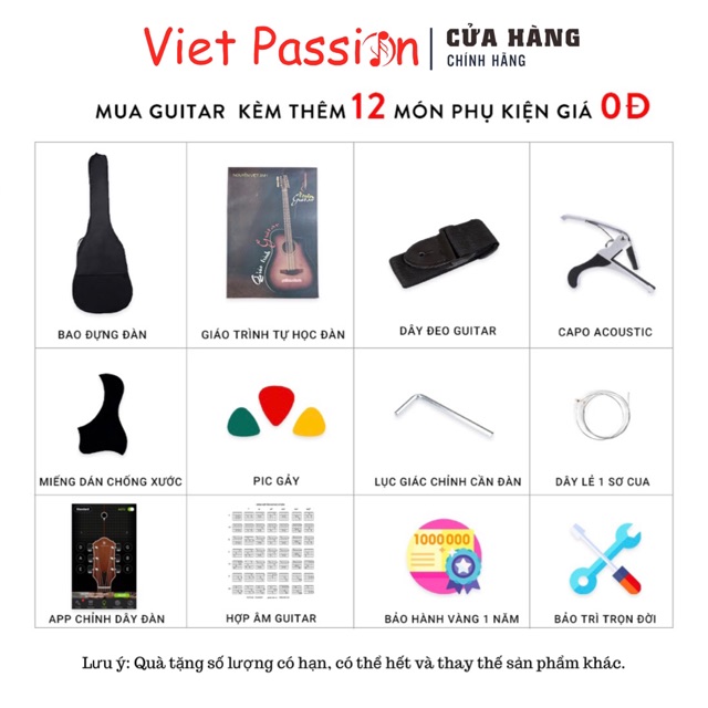 Đàn guitar acoustic VietPassion SVA+ có ti chỉnh cong cần mặt gỗ thông dành cho người mới bắt đầu