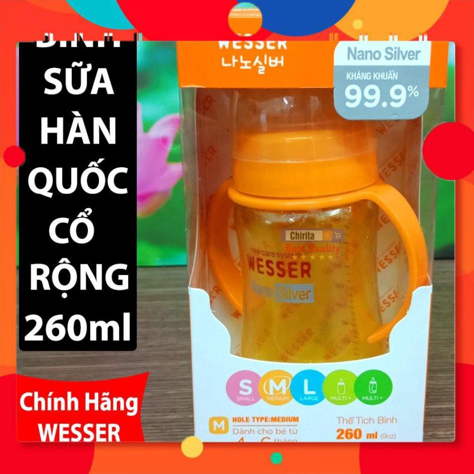 Bình Sữa WESSER 260ML Cao Cấp - Xuất Xứ Hàn Quốc - Có Ống Hút