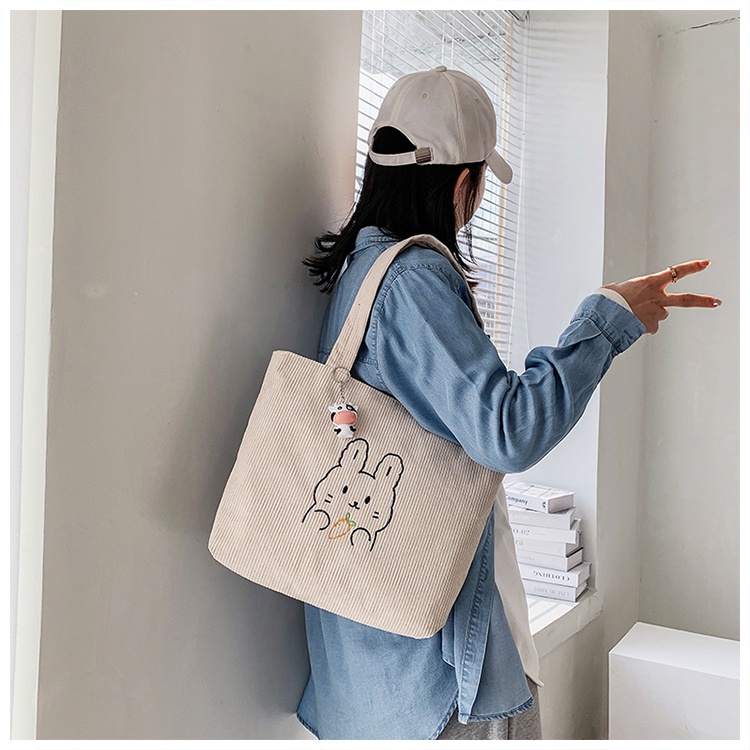Túi xách nữ tote bag nhung tăm cute đeo vai túi vải hoạt hình đi học thêu hình gấu totebag canvas  nl.Store T02
