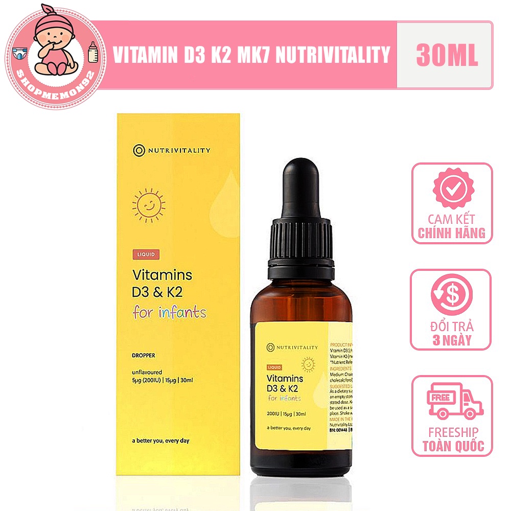 [Mẫu mới] Vitamin D3&amp;K2 Mk7 Nutrivitality nội địa Anh 30ml