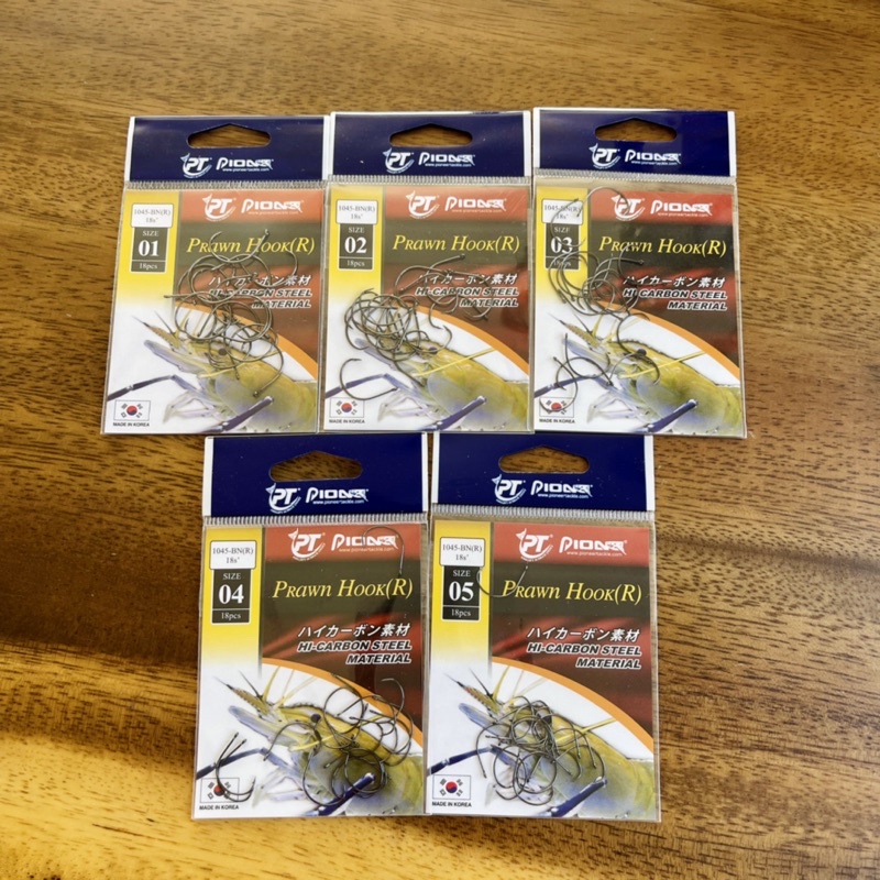Bịch lưỡi câu Tôm Pioneer 1045-BN 18 lưỡi, size 1/2/3/4/5