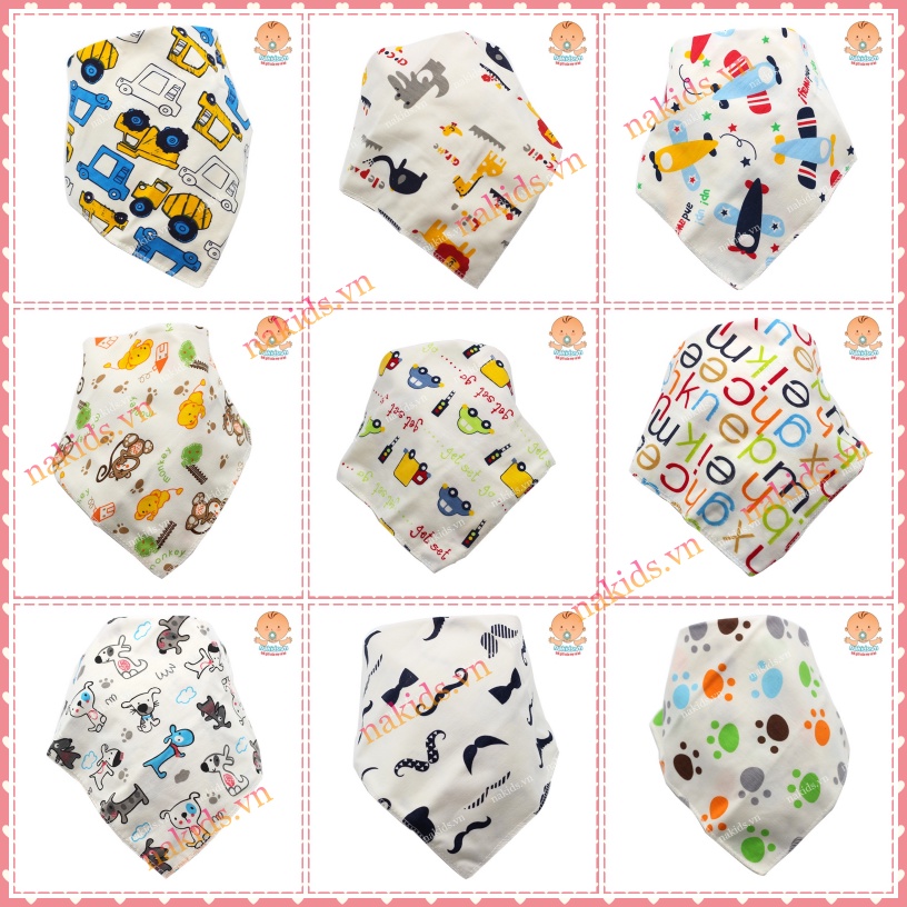 Khăn Yếm Tam Giác Cotton  FREESHIP  Yếm Dãi Quàng Cổ Có Cúc Bấm Cho Bé hàng xuất khẩu MS22