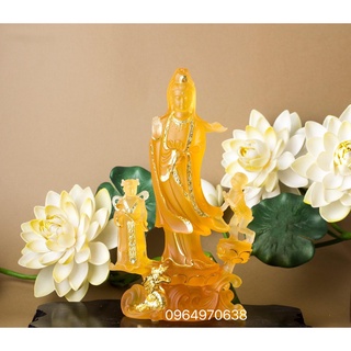 Tượng phật lưu ly - quan âm đồng tử mạ vàng 999