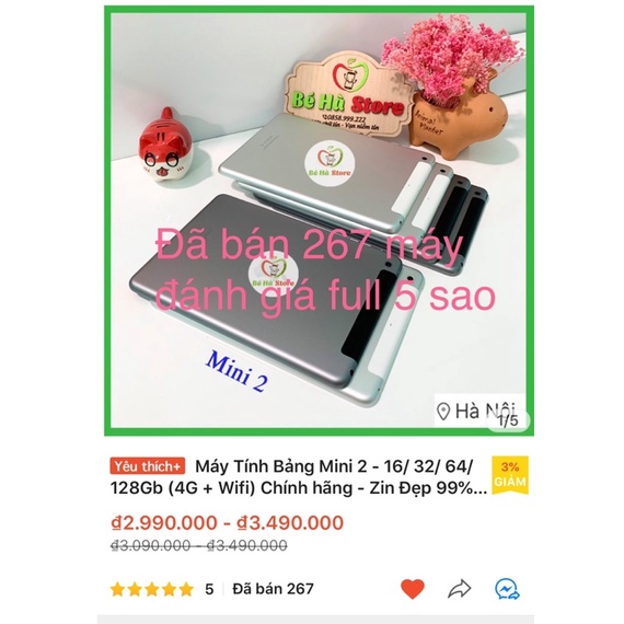 Máy Tính Bảng Mini 2 (Wifi + 4G)-16Gb/ 32Gb/ 64Gb/ 128Gb Quốc tế Chính hãng | Màn 7.9 rentina | iOs 12 | Ram 1Gb Chip A7 | BigBuy360 - bigbuy360.vn