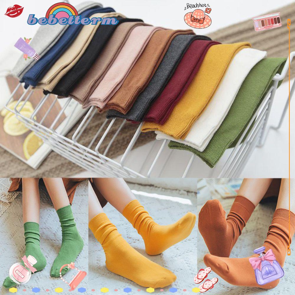 Vớ Cotton Dệt Kim Dày Cao Đến Mắt Cá Thoáng Khí Nhiều Màu Sắc Thời Trang Mùa Đông Cho Nữ