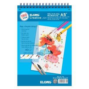 [Sổ vở đẹp] Sổ vẽ KLONG lò xo kép đa năng Creative Art A5 - 150 GSM - 40 tờ; MS: 770