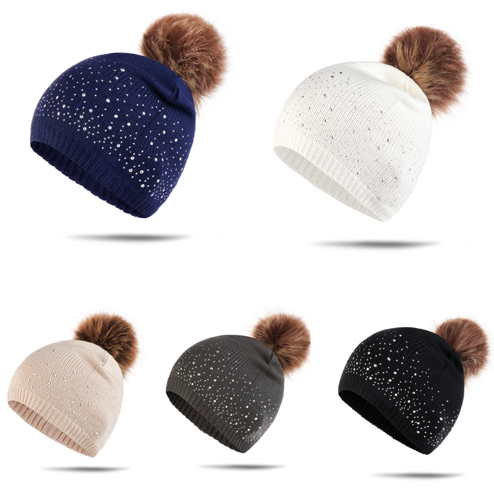 Mũ Beanie Đan Len Dày Dặn Giữ Ấm Đính Quả Bông Nhiều Màu Dễ Thương Cho Bé Trai / Gái