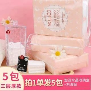 Bông tẩy trang mua 3 tặng 2 + hộp pha lê + miếng dán giữ tóc