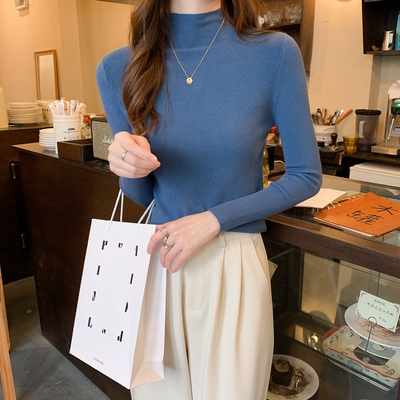 Áo Len Thu Đông Nữ CHIC Dài Tay Cổ Cao Vải Len Lụa Mềm Hàng Quảng Châu Cao Cấp