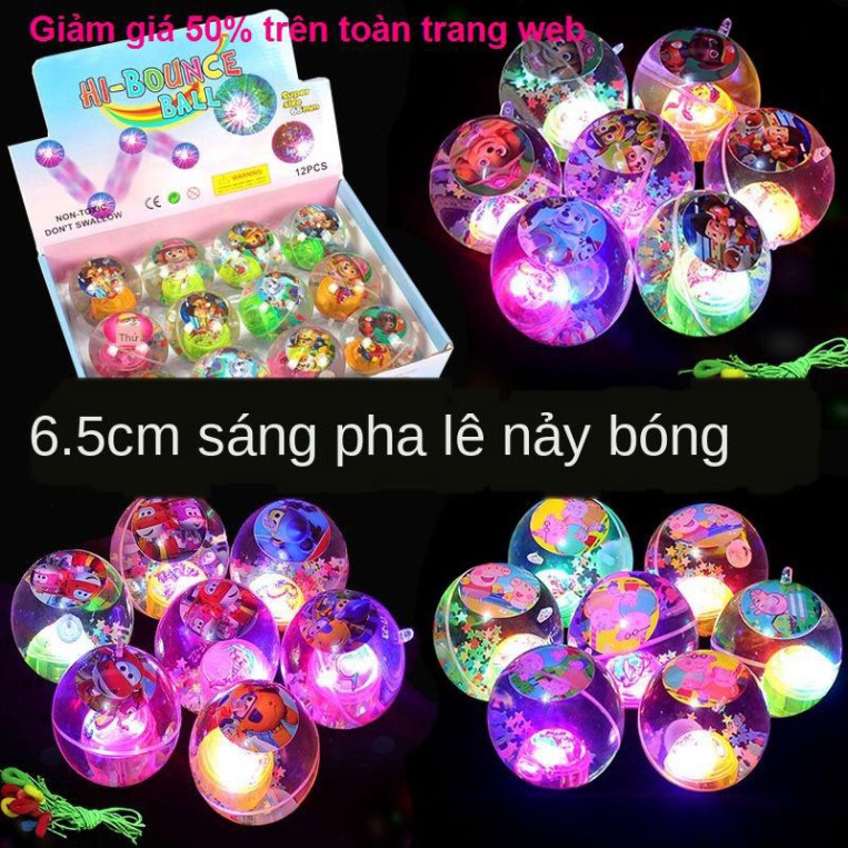 Bóng nhảy nhiều màu sắc Quả cầu pha lê nảy sáng Đồ chơi phát có dây kéo pinball đèn nháy cho trẻ em