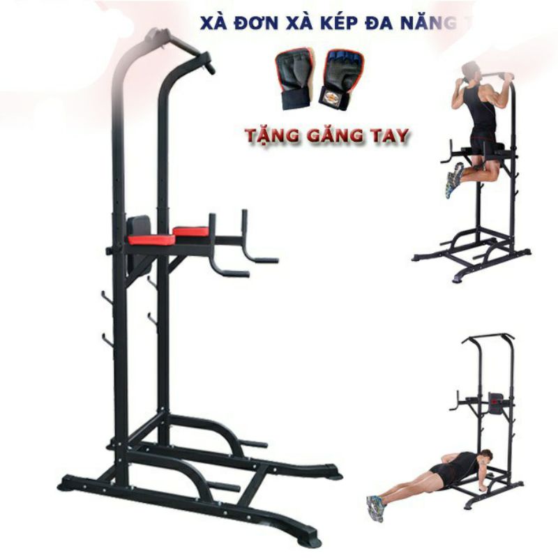 Ghế tập tạ đa năng xà đơn xà kép  Hoàng Đức Sport 1604 kèm găng tay tập tạ xuki