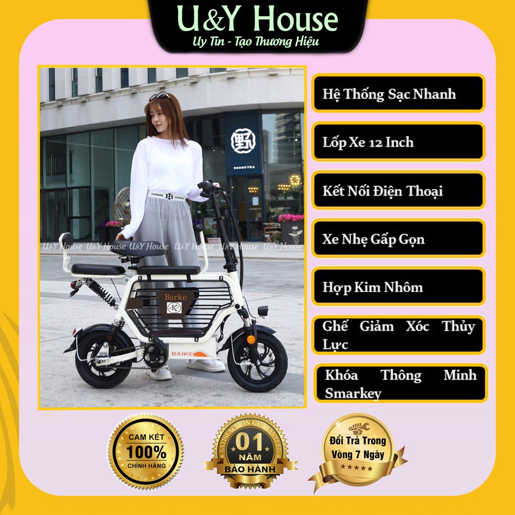 Xe đạp điện gấp gọn Burke thân hợp kim nhôm sử dụng pin Lithium với công nghệ sạch nhanh - U&Y House