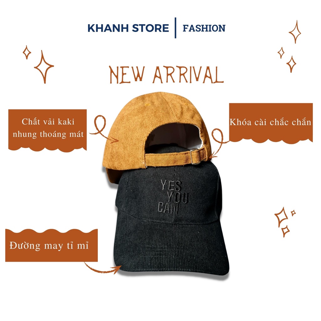 Nón kết, mũ lưỡi trai thêu chữ YES YOU CAN phong cách ulzzang form unisex