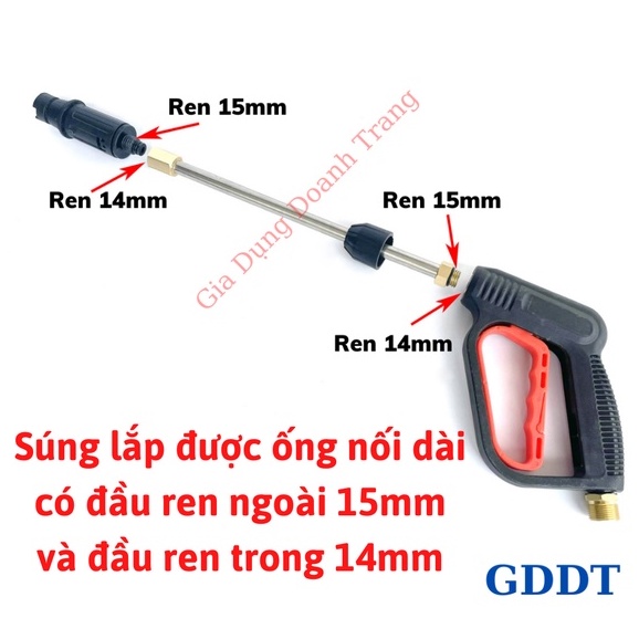 Súng rửa xe áp lực cao ren 22mm và 14mm, Cho máy xịt rửa xe mini gia đình