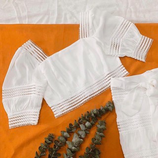 SET ÁO CROP PHỐI REN + CV ĐUÔI CÁ