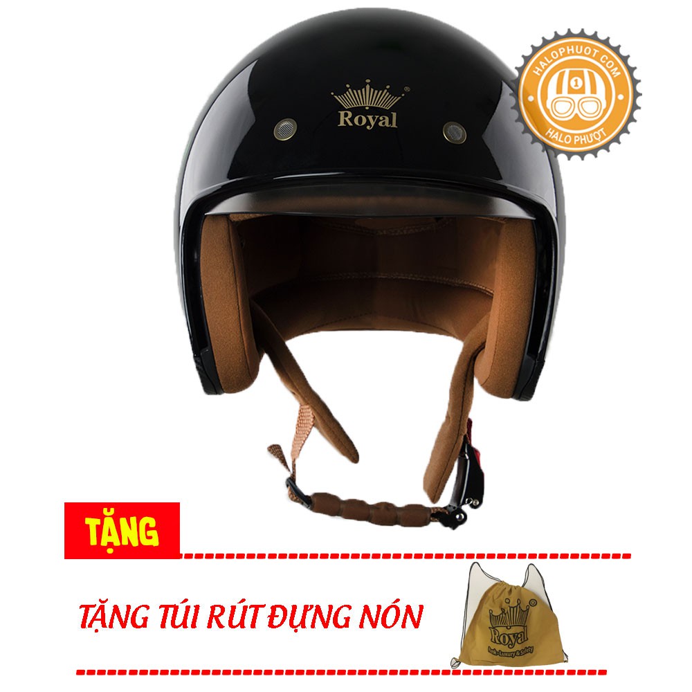Nón bảo hiểm 3/4 kính âm Royal M139 Đen Bóng