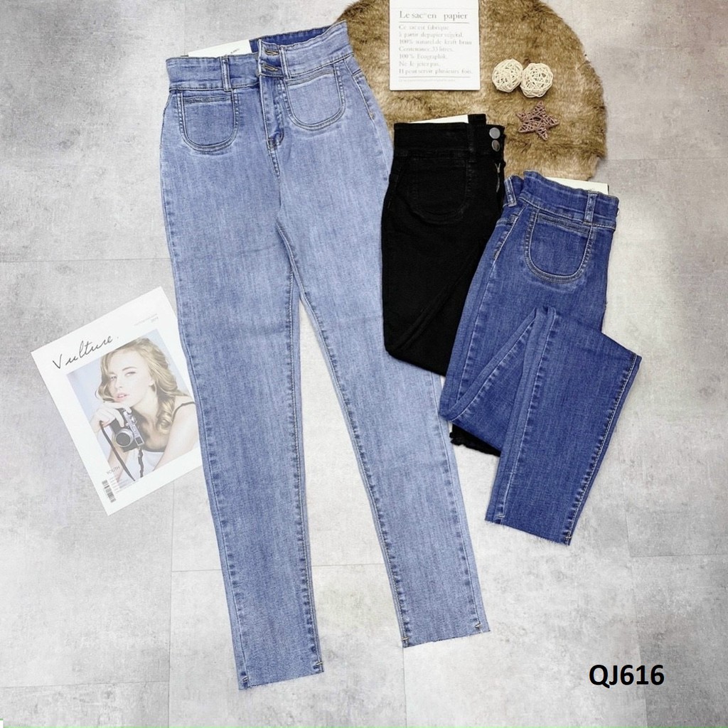 Quần jeans nữ lưng cao hack dáng hai túi nhỏ QJ616