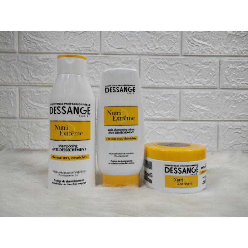 Dầu gội xả ủ tóc Dessange Nutri-Extreme của Pháp giúp cho tóc khỏe mạnh, bóng mượt, hạn chế tóc khô xơ chẻ ngọn