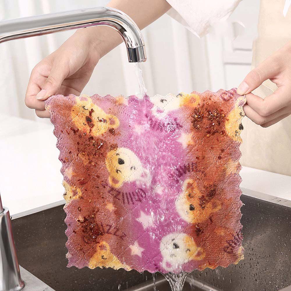 Bộ 5 Khăn Lau Chén Dĩa Vải Lông Cừu San Hô Siêu Thấm Hút Có Thể Tái Sử Dụng