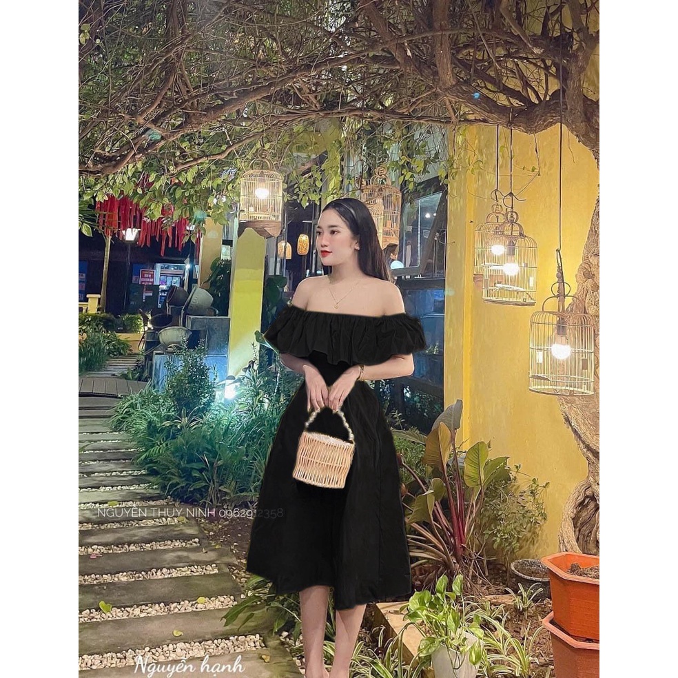 Đầm trễ vai tiểu thư midi bigsize Kim Ngân