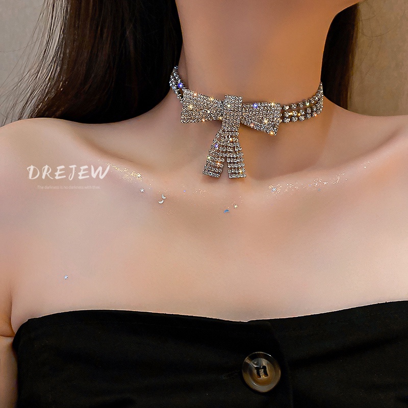 Drejew Vòng Cổ Choker Phối Nơ Đính Đá Thời Trang Dành Cho Nữ