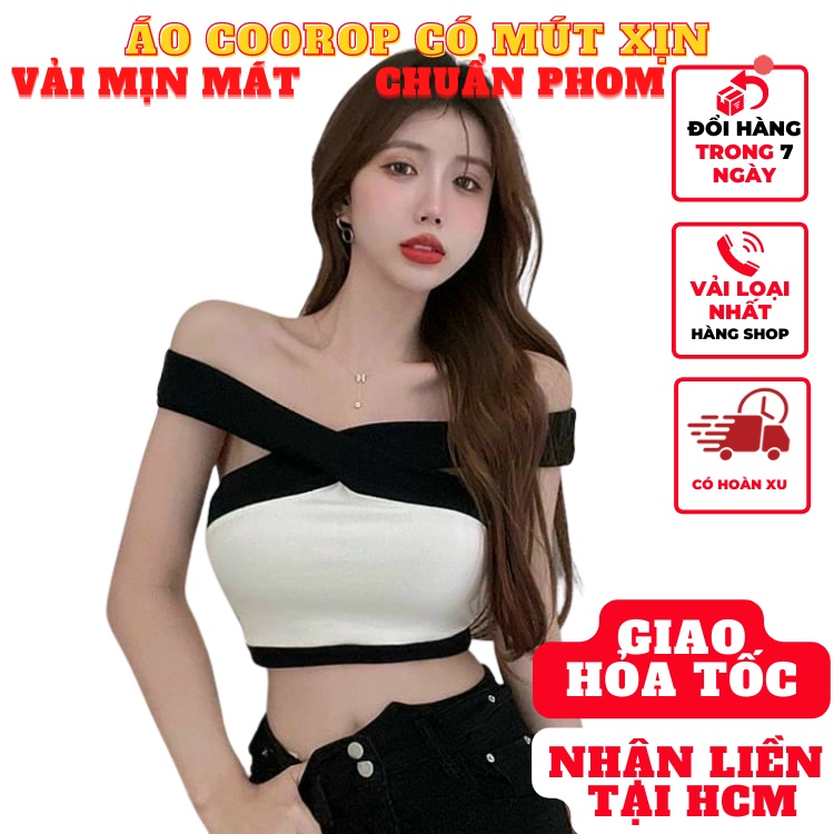 Áo croptop nữ ôm body có mút dây chéo cổ phong cách kiểu hàn quốc cực dễ thương mẫu mới 2022 mã A140