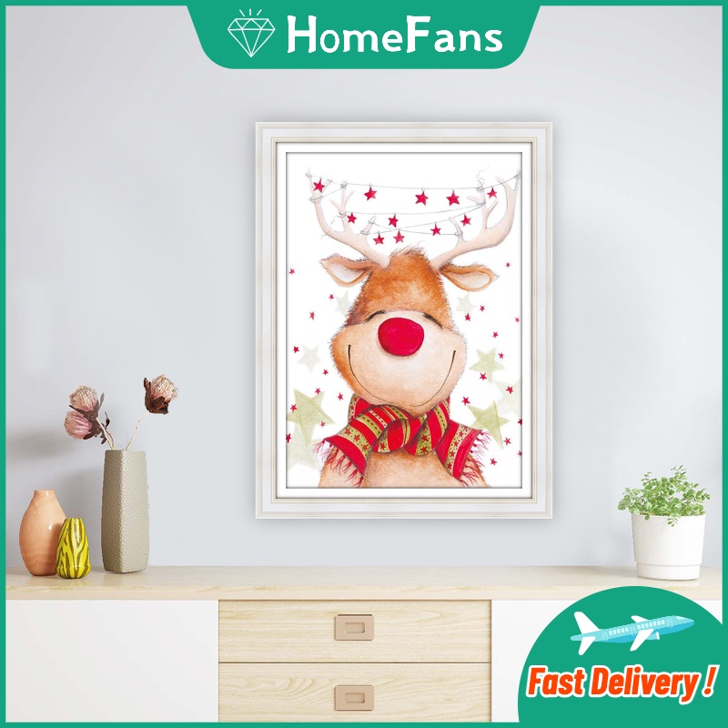 Bộ tranh đính đá 5D họa tiết tuần lộc giáng sinh độc đáo DIY 30x40cm