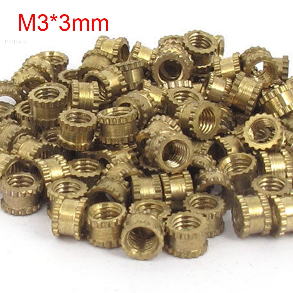 PTPTRATE 100pcs New 4.2mm M3*3mm Threaded Round Metal Knurl Thread Insert Nuts Brass Tone