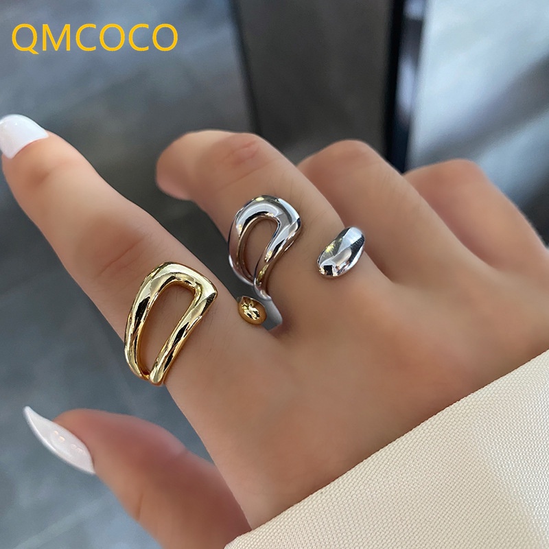 Nhẫn Màu Vàng / Bạc Thiết Kế Hình Học Rỗng Sáng Tạo Có Thể Điều Chỉnh Kích Thước QMCOCO Làm Quà Tặng Cho