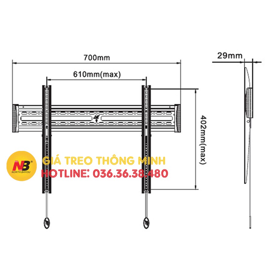 Giá treo tivi mỏng sát tường 2.9 cm NB C3F 40 - 65 inch - Tải Trọng 68 Kg