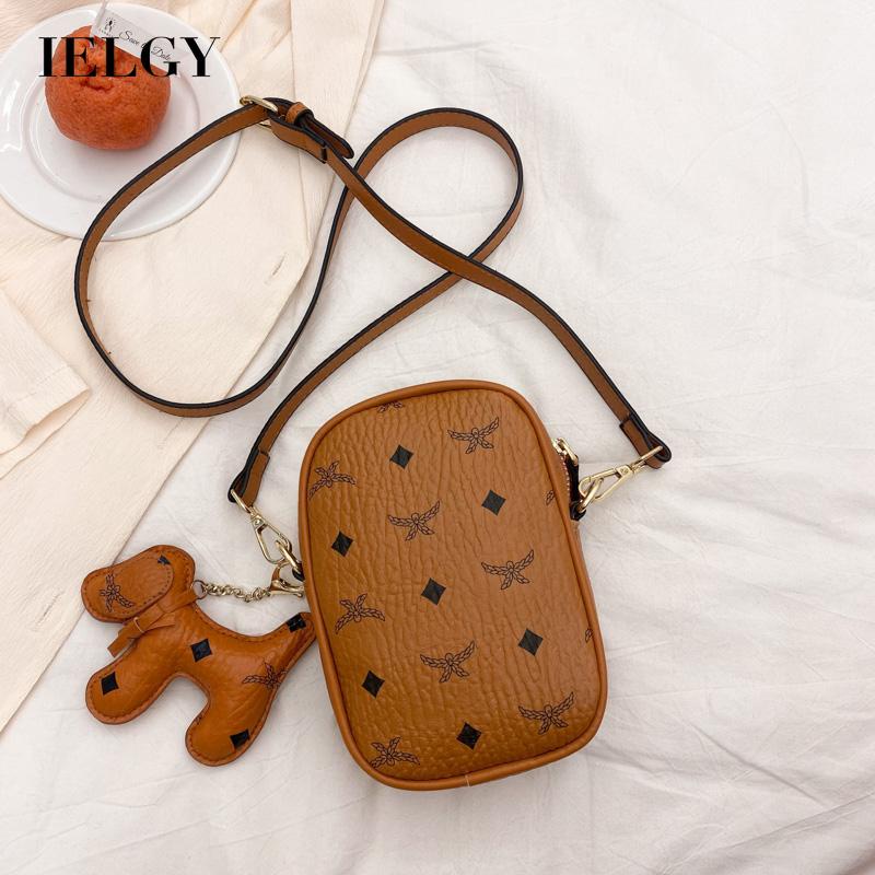 Túi IELGY đeo chéo dáng vuông nhỏ in họa tiết thời trang Hàn Quốc