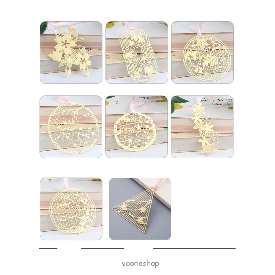 (7 mẫu) Bookmark cổ trang kim loại mỏng bookmark kim loại mỏng Bookmark hoa anh đào bookmark sakura