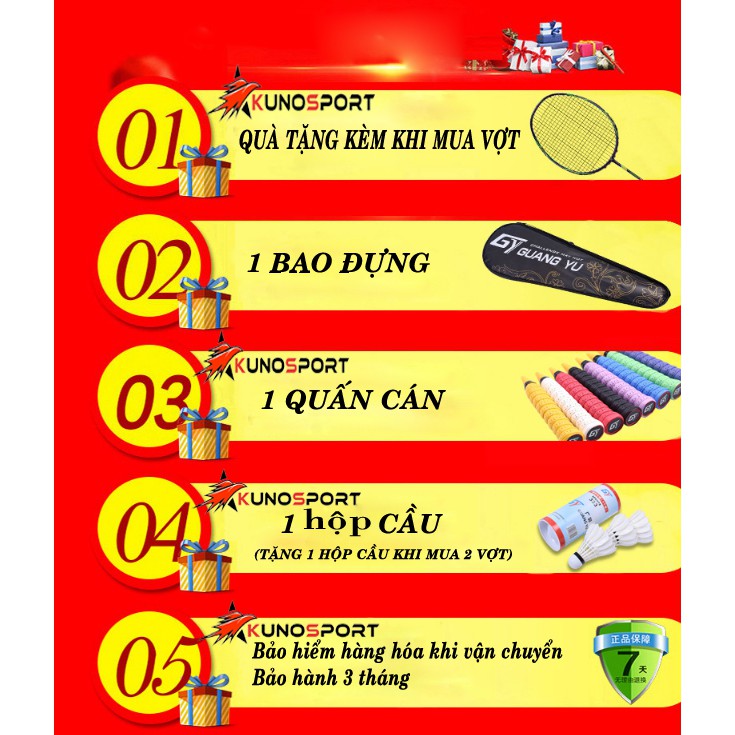 Cây Vợt Cầu Lông Guangyu 4U Khung Carbon Cao Cấp ,Siêu Nhẹ 82g Được  Phân Phối Chính Thức Bởi Kunosport KN01