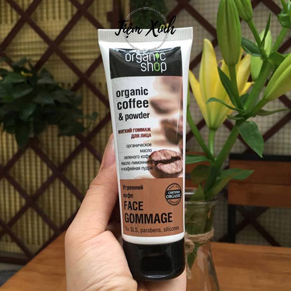 Tẩy Tế Bào Chết Da Mặt Organic Shop Nga Tuýp 75ml Face Gommage Tẩy Da Chết Chiết Xuất Cà Phê Tự Nhiên An Toàn Cho Da Mặ