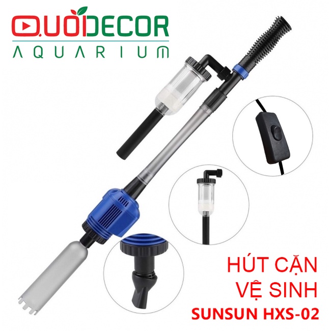 Máy hút cặn, phân cá vệ sinh hồ cá SUNSUN HXS 02, máy thay nước hồ cá an toàn hiệu quả.