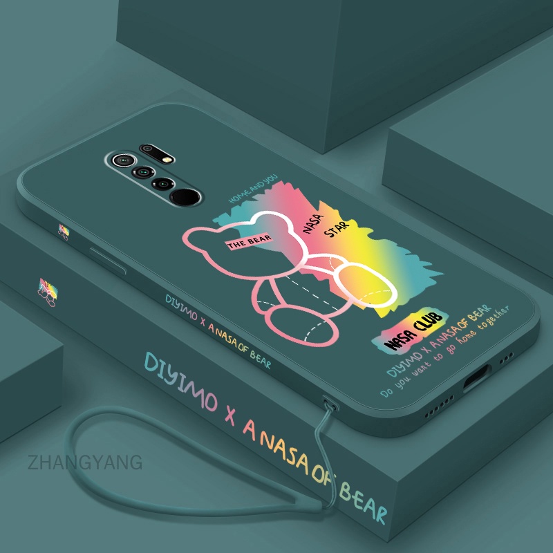 Ốp Điện Thoại Silicon TPU Họa Tiết Gấu Kèm Dây Đeo Cho Redmi 9 note 8 pro