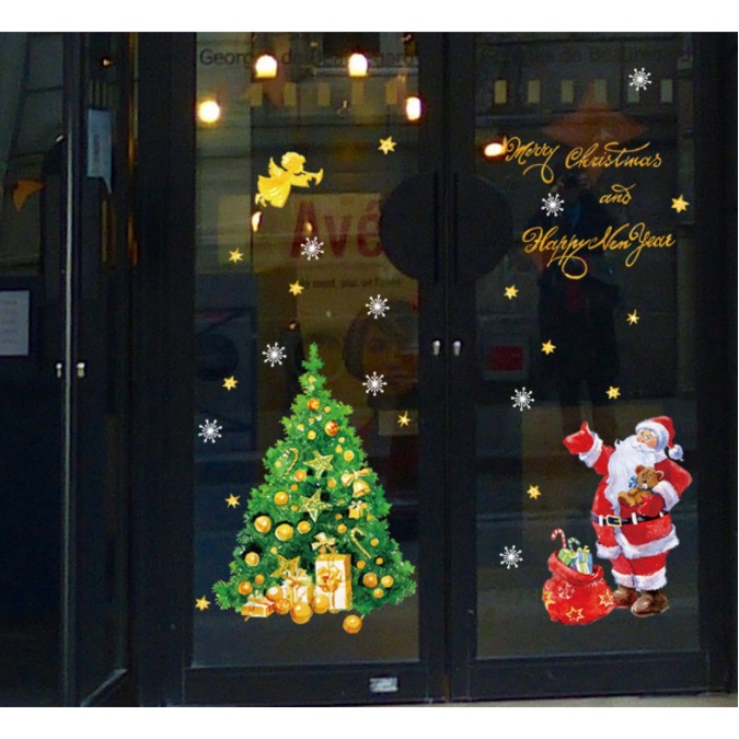 Decal Trang Trí Noel - Ông già noel phát quà bên cây thông | BigBuy360 - bigbuy360.vn