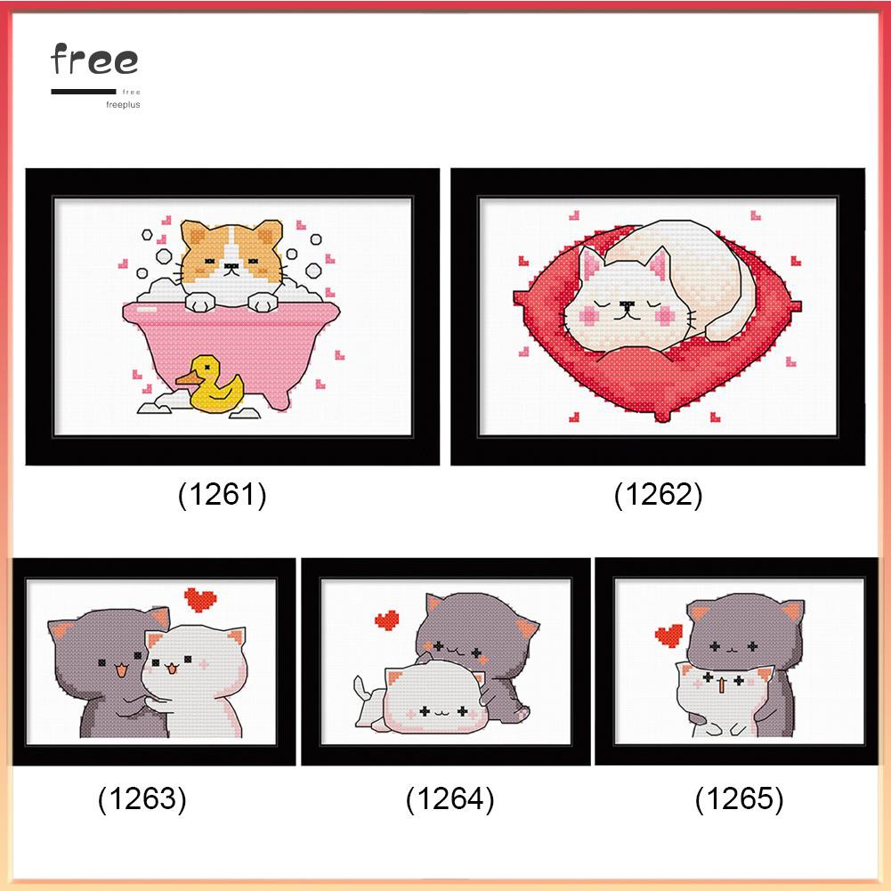 Tranh thêu chữ thập 11ct tự làm 25x20cm hình chó mèo