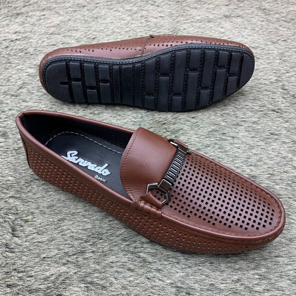 Giầy lười hè nam da bò thật đục lỗ thoáng khí