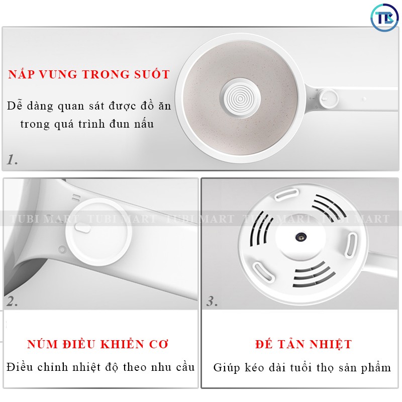 Nồi Lẩu Điện Đa Năng Mini Dung Tích 1,2 Lít Công Suất 600W Chống Dính Dành Cho 2-3 Người - Nồi Nấu Mỳ - TB01