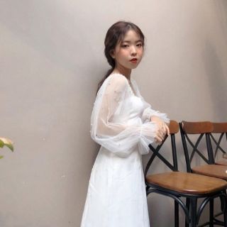 (Hình thật) Váy tay phồng cổ vuông công chúa
