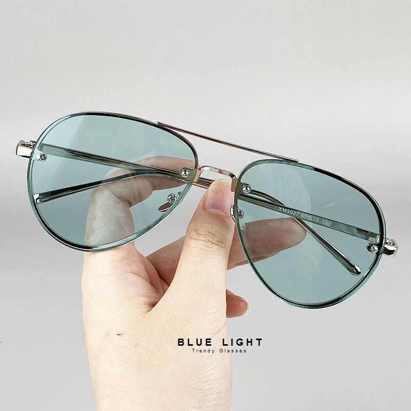 Kính Mát, Kính Râm Nam Nữ, Mắt Phi Công Gọng Khoan Càng Kim Loại Vàng, Xanh Ngọc Hàn Quốc - BLUE LIGHT
