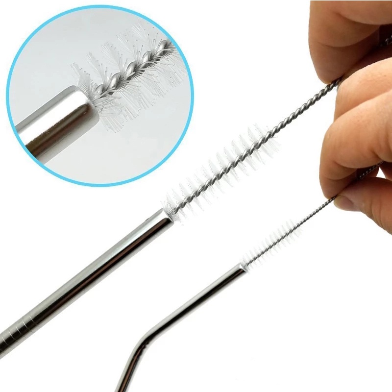 Bộ 2 cọ thép không gỉ với lông mềm vệ sinh ống hút